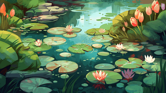 夏日池塘的美丽睡莲图片