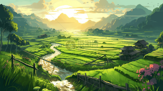 风景如画稻田图片
