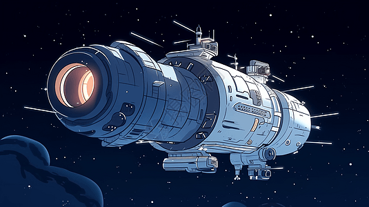 科技简单背景宇宙中的卡通空间站插画