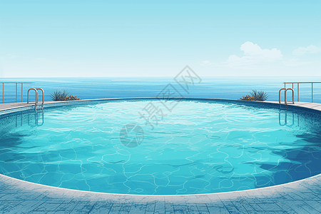 海边的圆形泳池图片