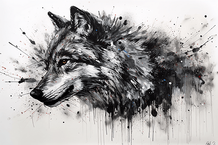 狼的国画红梅水墨高清图片