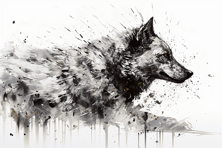 狼的水墨画图片