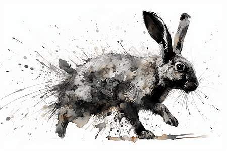 兔子水墨风格背景图片