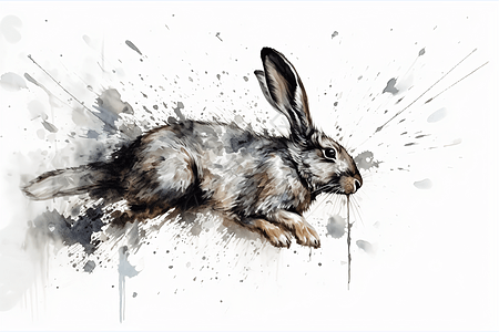 兔子水墨画图片
