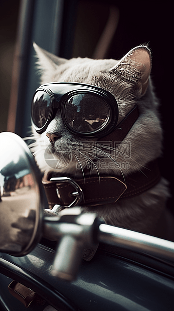 开车戴防风镜的猫咪图片