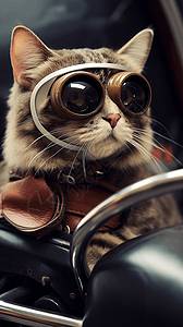 开车的猫咪图片