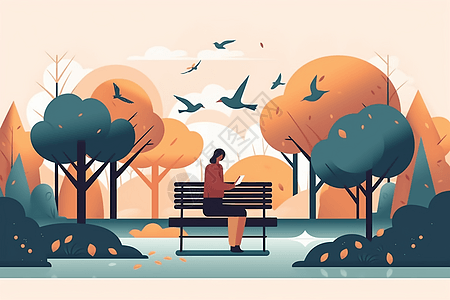 一个人在公园长椅上看书图片