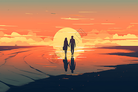 情侣在海滩上背景图片