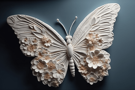 一只美丽的蝴蝶栖息在花上的3D泥塑图片