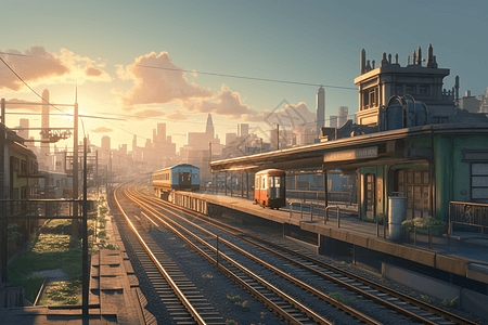 阳光普照的火车站的全景图片