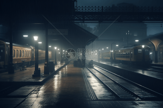暴风雨之夜的火车站图片