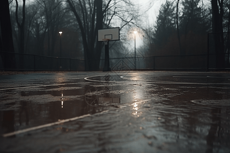 下雨天的篮球场图片