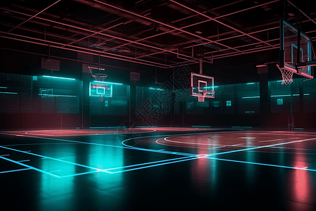 荧光倒影篮球场图片