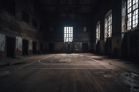 废弃的半场篮球场图片