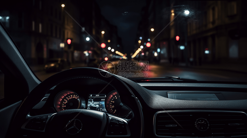 夜间行驶的汽车图片