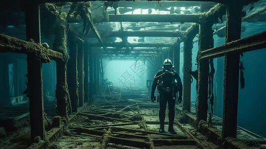 潜水员在海底工作图片