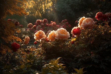 秋天阳光下的牡丹花图片