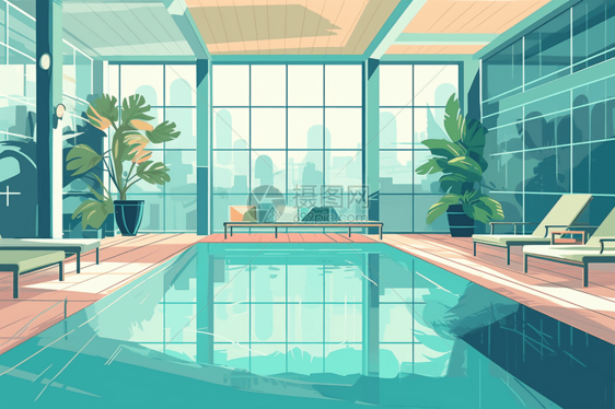 现代室内游泳池的平面插图图片