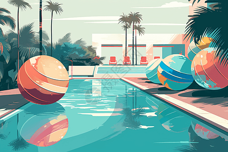 酒店游泳池插画图片