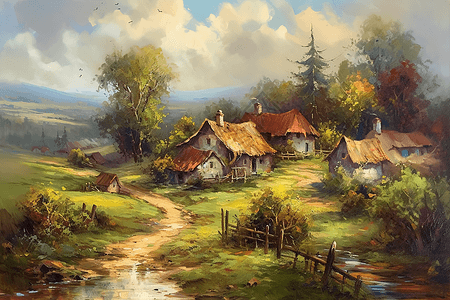 风景如画的乡村油画图片