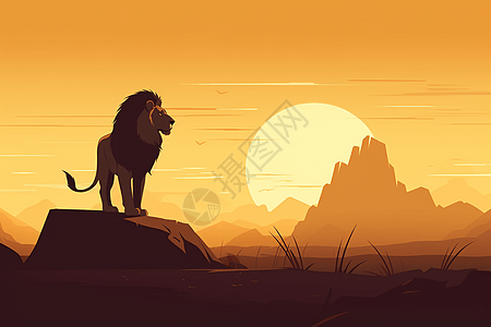 狮子站在巨大的岩石上图片