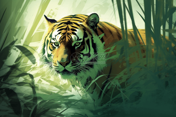 竹林中的观察老虎图片