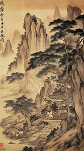 一幅壮观的中国古画背景图片