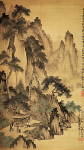 一幅描绘山的画背景图片