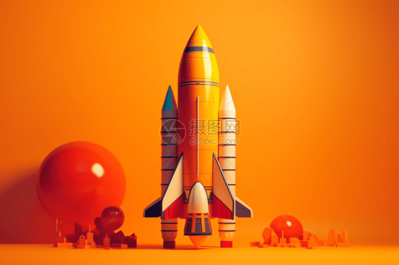 橙色背景下的火箭图片