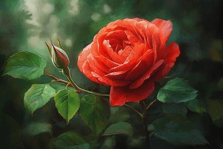 一朵油画风红色玫瑰图片