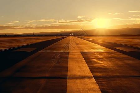 日落时飞机跑道图片