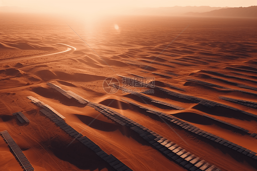 在沙漠中安装太阳能电池板图片