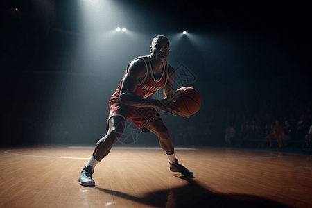 红衣服的男人在篮球场打篮球图片