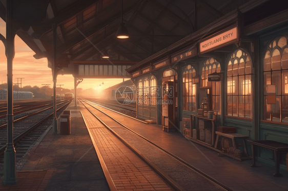 日落时的火车站图片