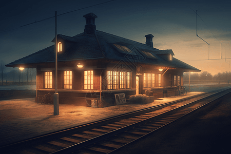 灯火通明的火车站图片