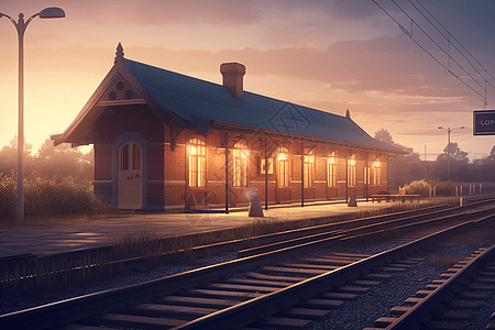黄昏时的火车站图片