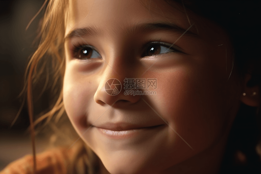 一个小女孩抿着嘴微笑图片