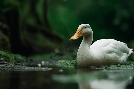 在水里的鸭子黄嘴鸭在水中游泳背景