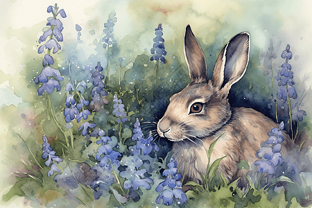 花丛中的兔子背景图片