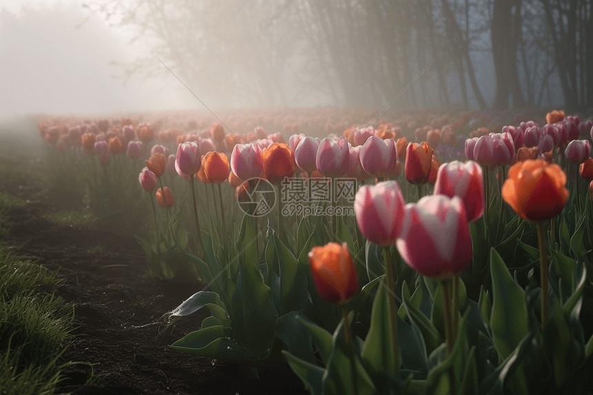 早晨的郁金香花园图片