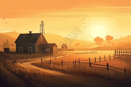 日落时的农场图片