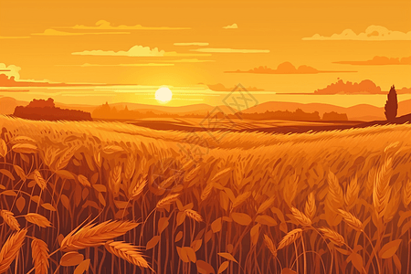 日落金色的稻田图片