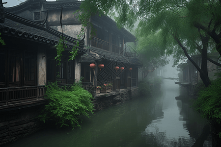 烟雨下的江南水乡图片