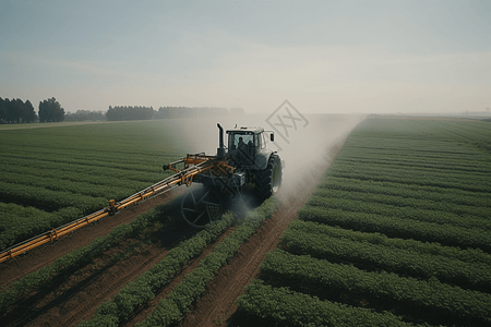 拖拉机在田间喷洒农药图片