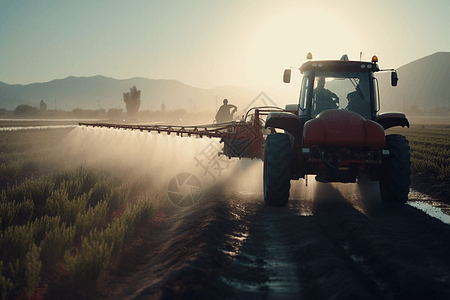 田间喷洒农药的拖拉机背景图片