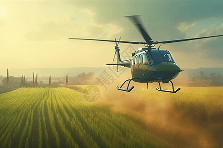 直升机在农田上喷洒农药图片