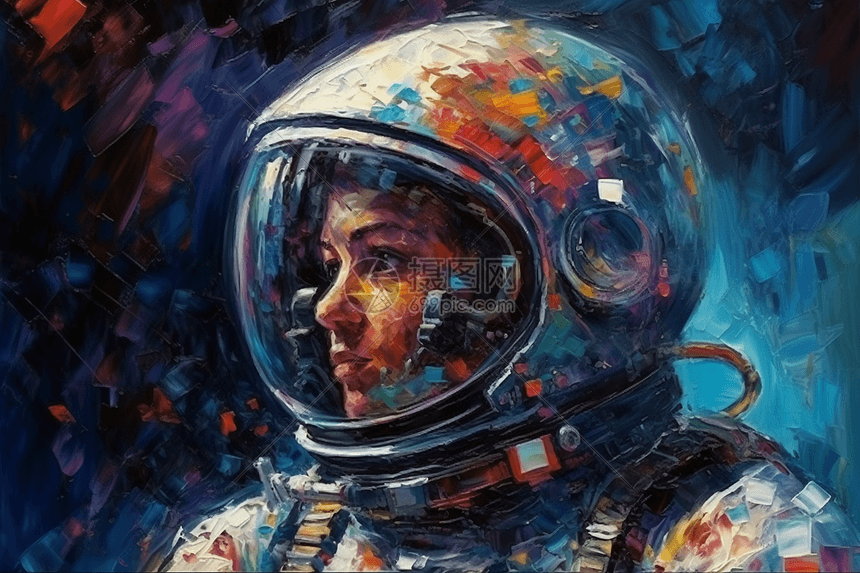 一幅女性宇航员凝视着充满活力的太空油画插画图片下载-正版图片600045311-摄图网