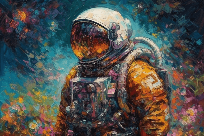 一幅穿着彩色太空服的宇航员油画插画图片下载-正版图片600045324-摄图网