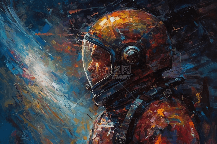一幅凝视着五颜六色的宇宙景色的宇航员油画插画图片下载-正版图片600045325-摄图网