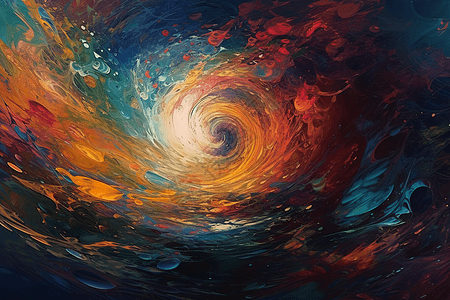 一幅宇宙中的绚丽多彩的星系漩涡油画图片